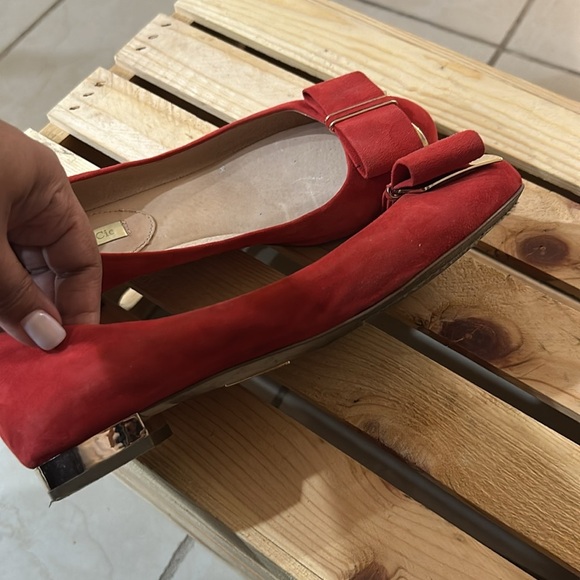 Louise et Cie Women‎ Flat Loafers Sz. 8.5 Round Toe Bow Red Suede - Picture 11 of 12